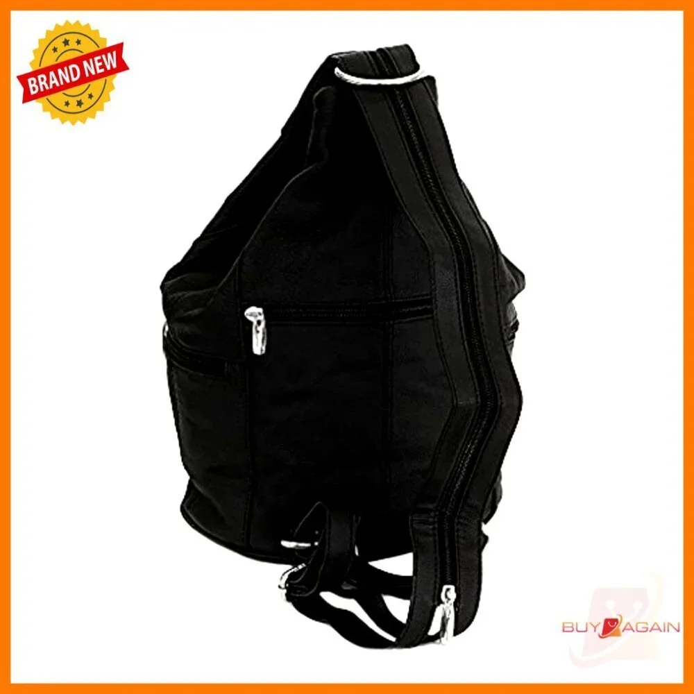 Leather Convertible Backpack Sling Purse 7 Pocket Medium Adjustable